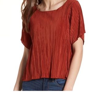 Madewell Pleated Short Sleeve Top in Burnt Orange